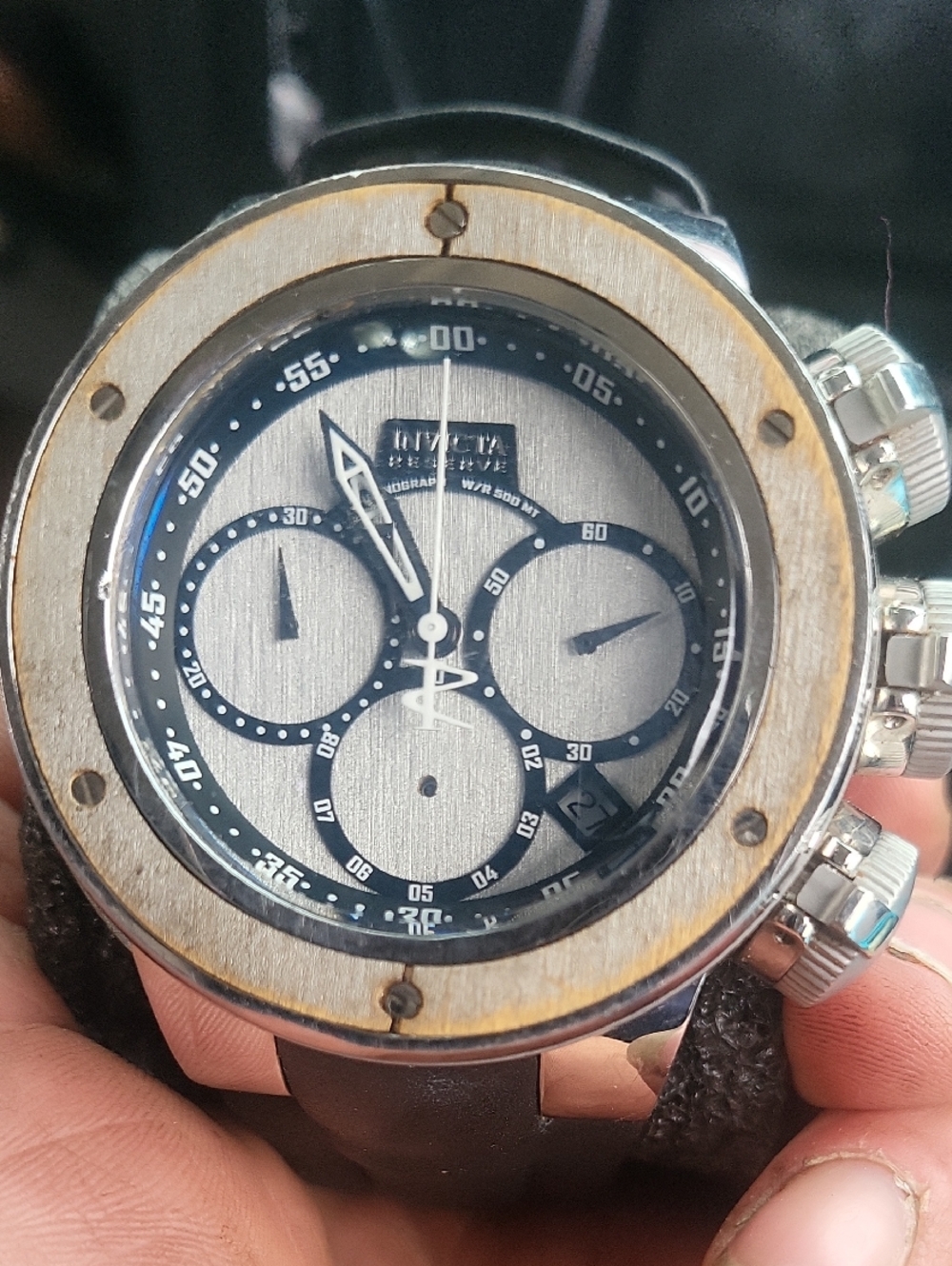 Invicta Silver and Black Chronograph Watch with Black Strap